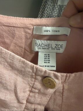 Rachel Zoe Blush Pink Linen Button-Front Blouse with Gold Accent